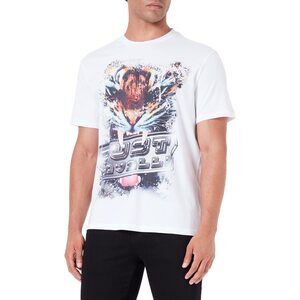 Just Cavalli Crew Neck Cotton T-Shirt with""Tiger Roar"" Graphic White XL
